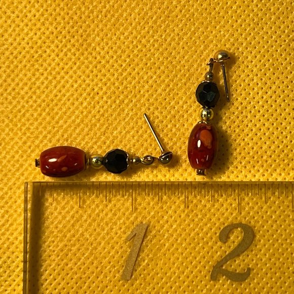 Orange, Black and Gold Tone Post Pierced Earrings - Picture 3 of 4